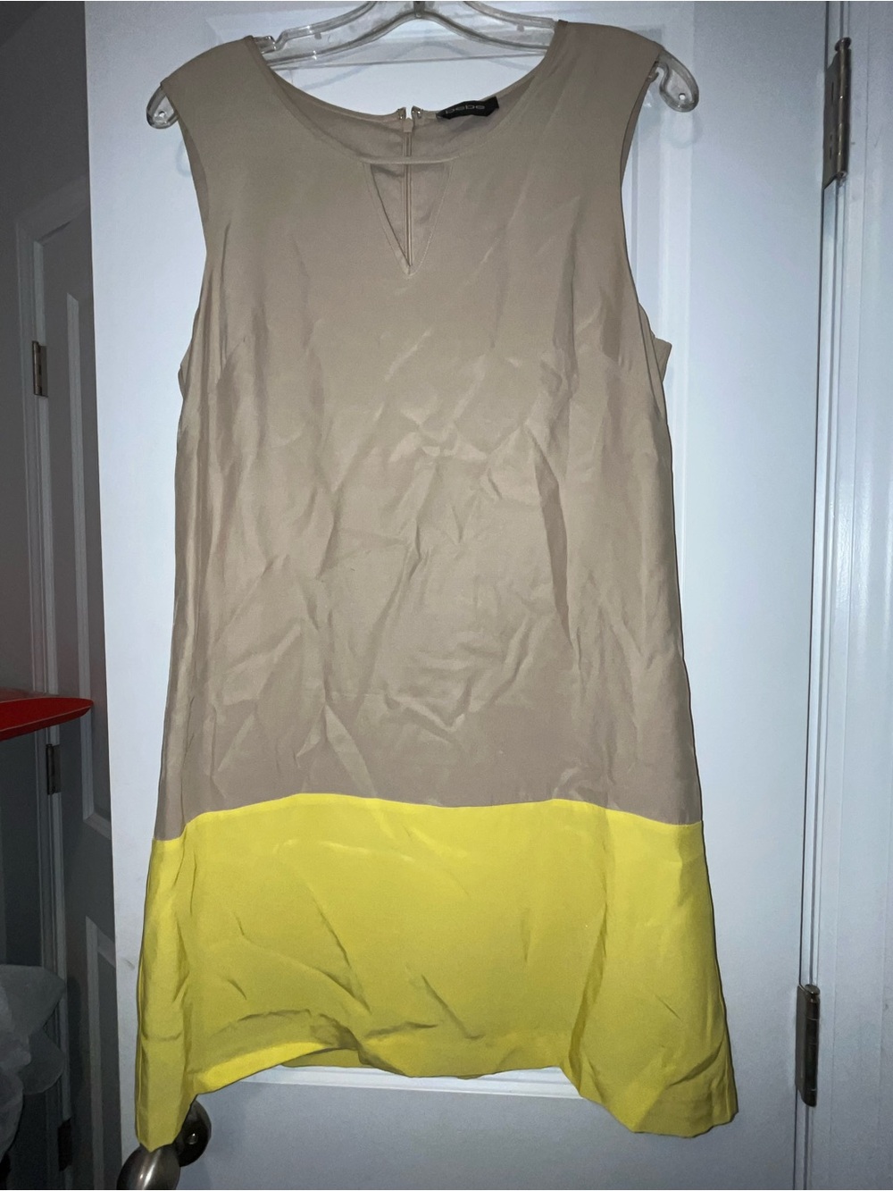 bebe Two-Tone Beige and Yellow Mini Shift Dress